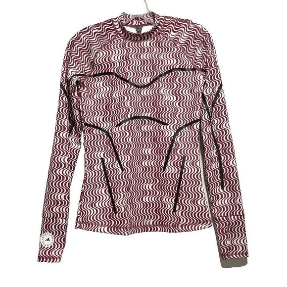 Adidas by Stella McCartney Gym Training T-Shirt Burgundy S Long Sleeve Mock Neck - Picture 2 of 14